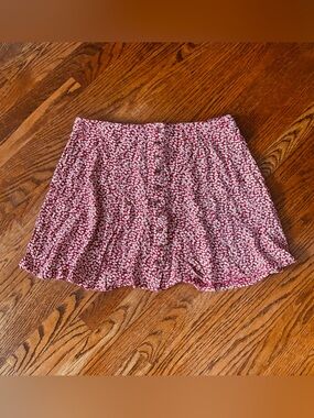 American Eagle Outfitters Red Floral Button-Front Skirt